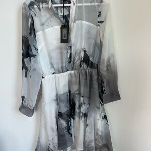 All Saints Gray Long Sleeve V-Neck Sundress